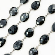 Black Spinel Organic Shape Bezel Oxidized Wire Chain